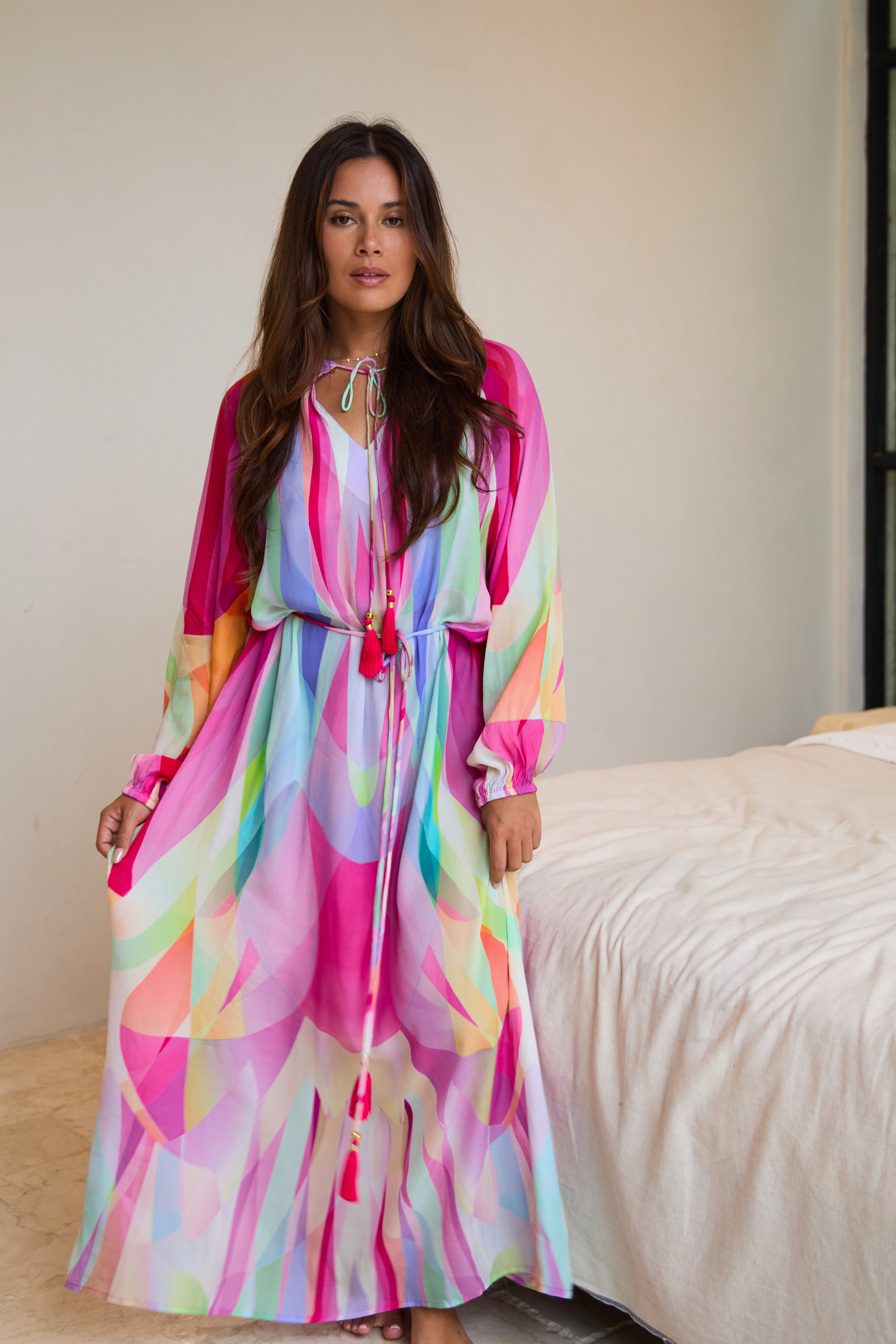 Tropical Pastel Long Sleeve Maxi Dress – Guilty Beach