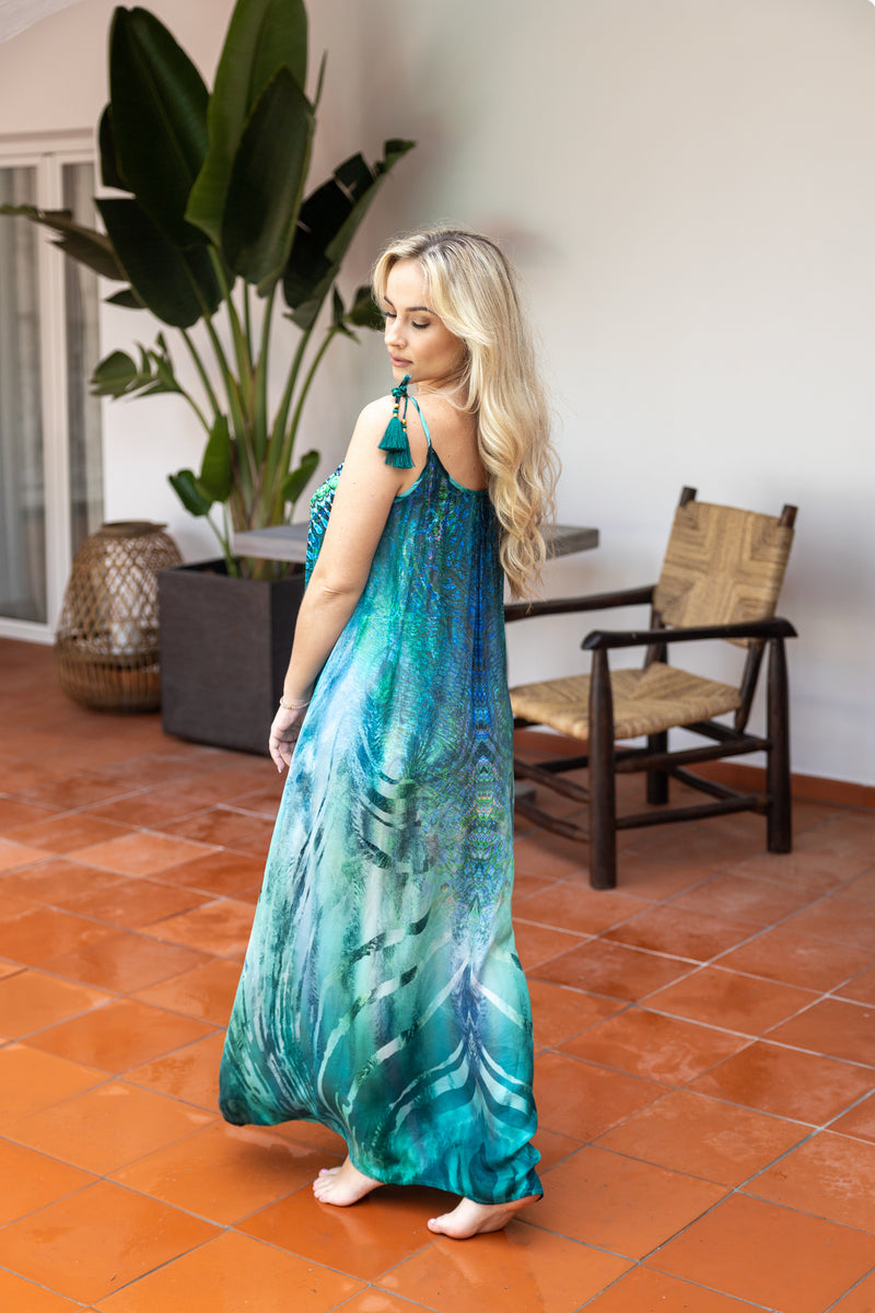 Tropical Palm printed maxi dress