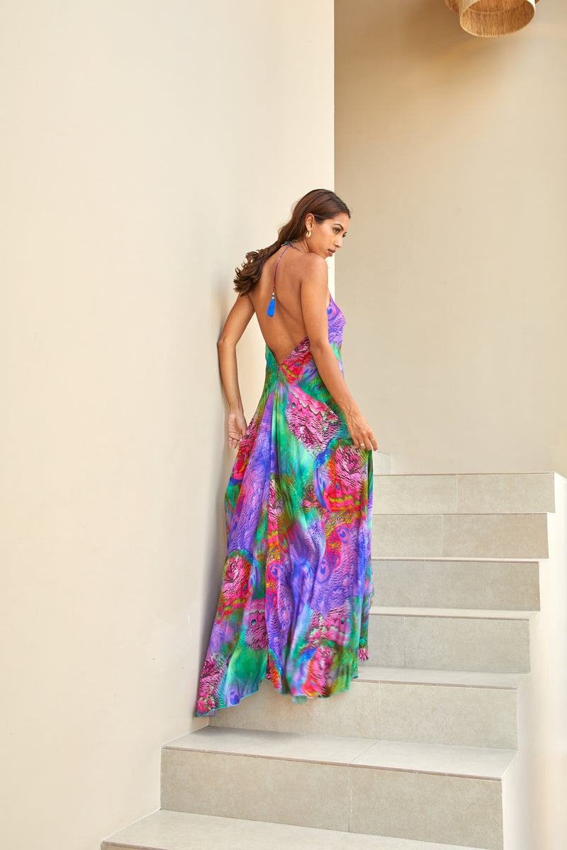 Tropical Brights Low Back Maxi Dress