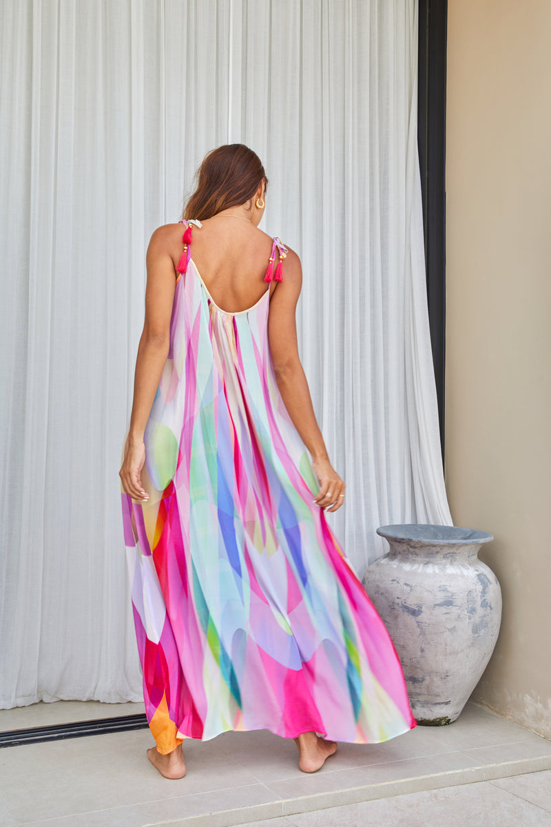 Tropical Pastel printed maxi dress