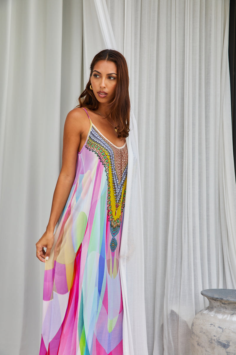 Tropical Pastel printed maxi dress