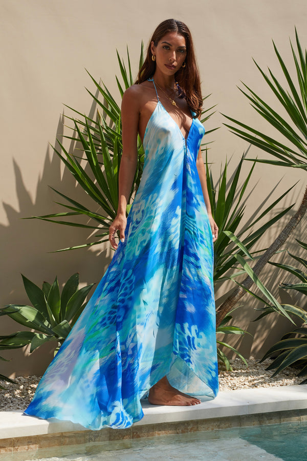 Caribbean Ocean Low Back Maxi Dress