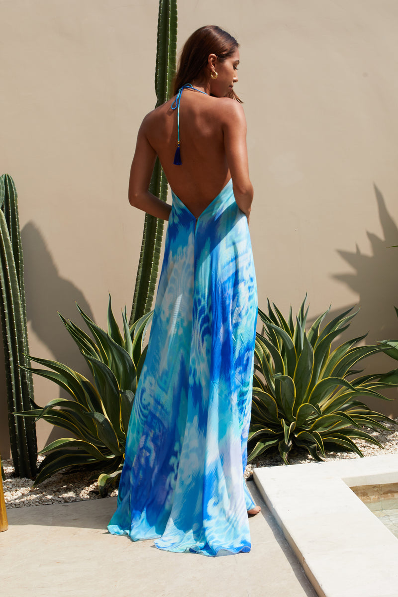 Caribbean Ocean Low Back Maxi Dress