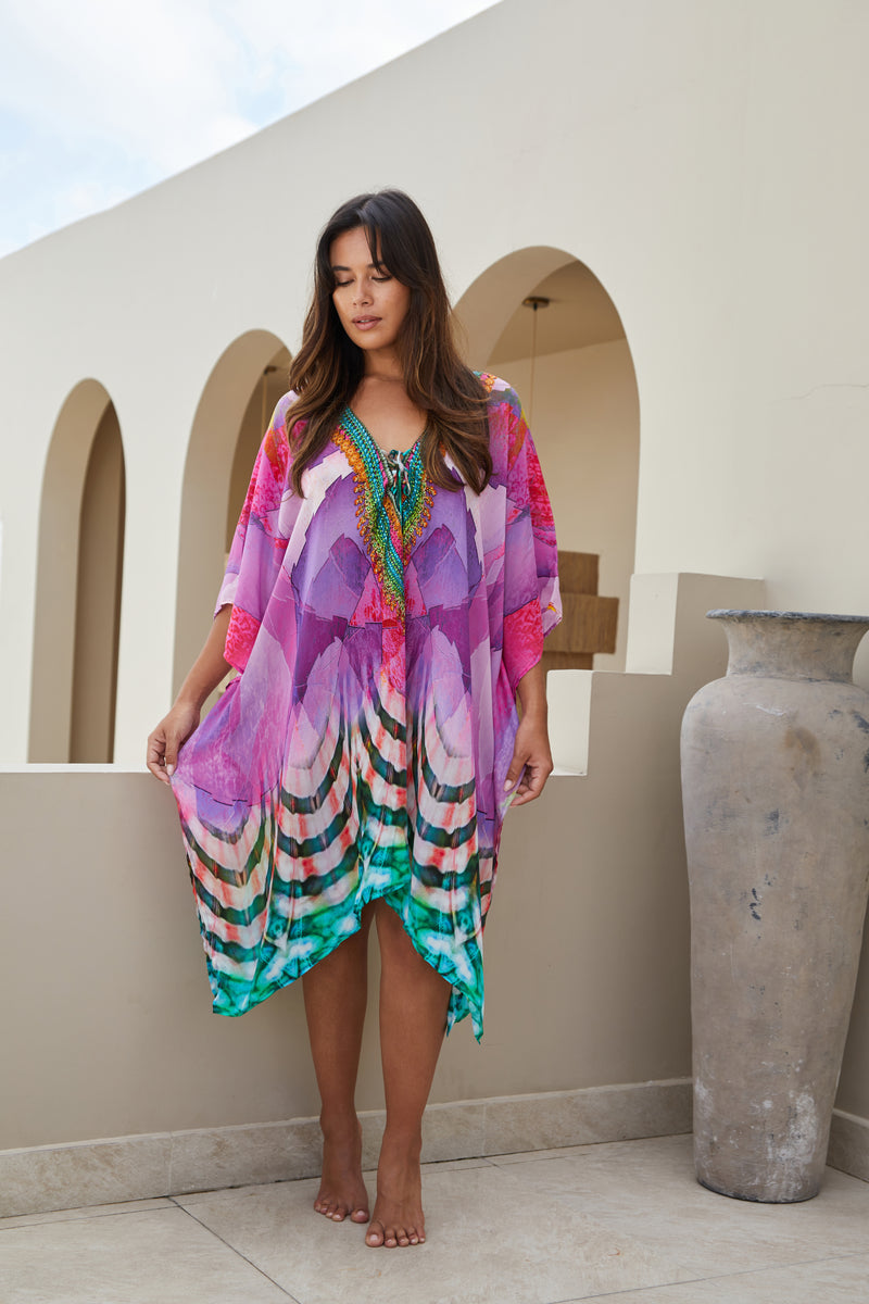 Pink Coral Reef Printed Kaftan