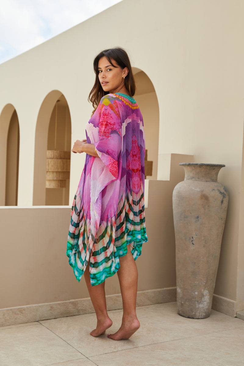 Pink Coral Reef Printed Kaftan