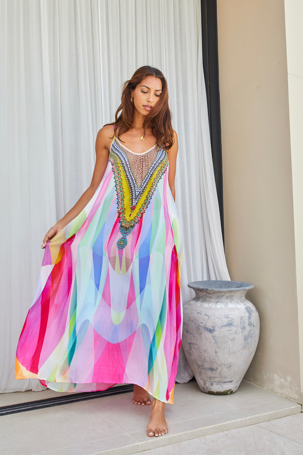 Tropical Pastel printed maxi dress