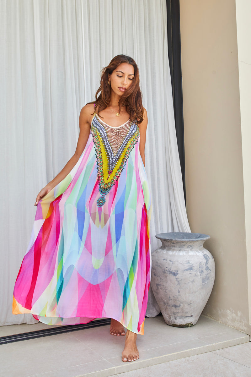 pastel print dress Floral-Print Strapless Long Prom Dress with Pockets Blue / 2