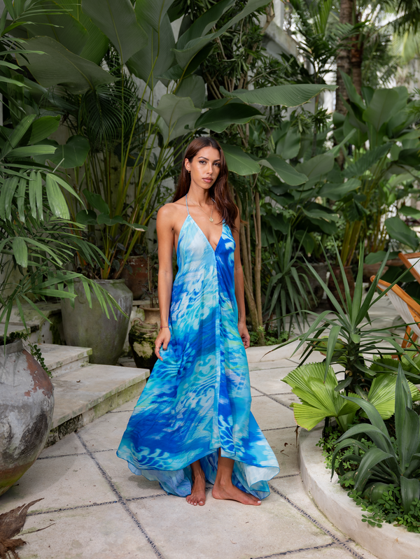 Caribbean Ocean Low Back Maxi Dress