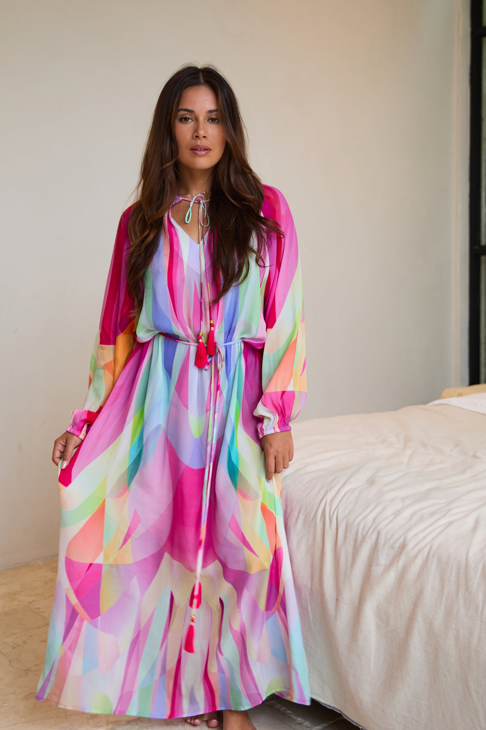 Tropical Pastel Long Sleeve Maxi Dress – Guilty Beach