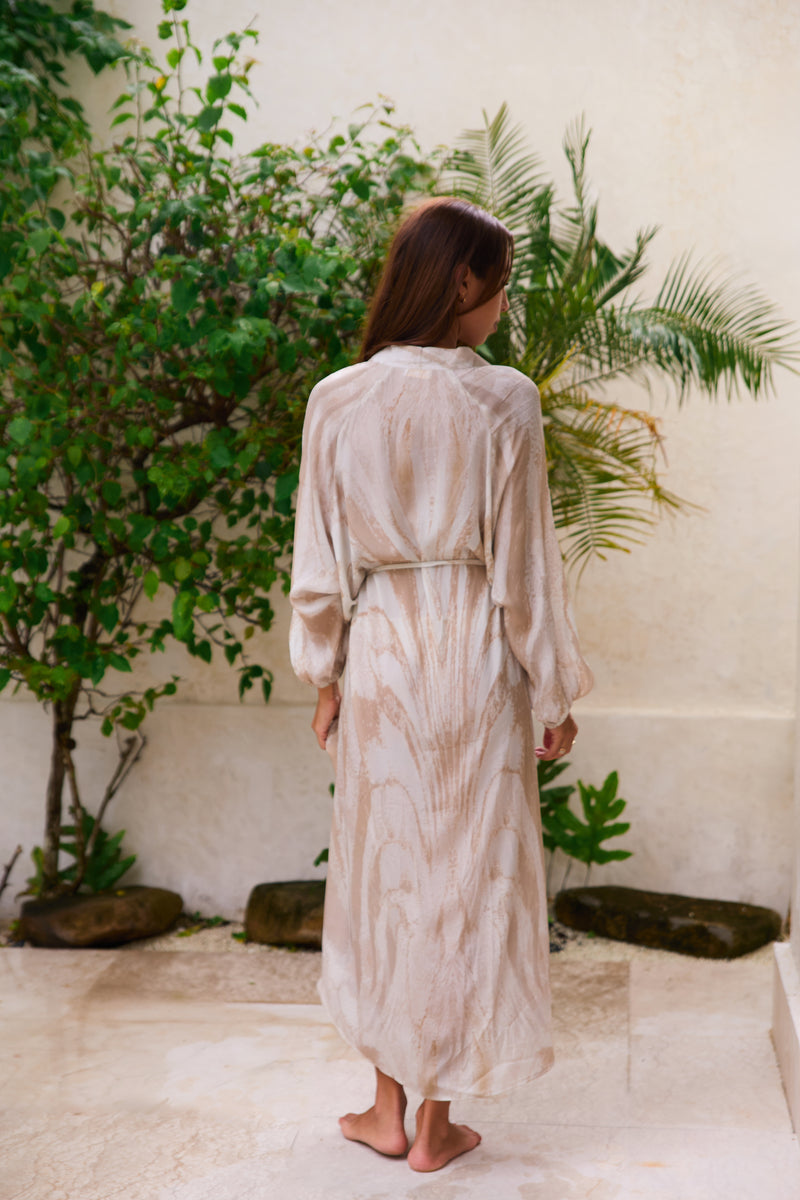 neutral beach dress Caroline Neutral Cover-Up Midi Dress | Elegant Beachside Style