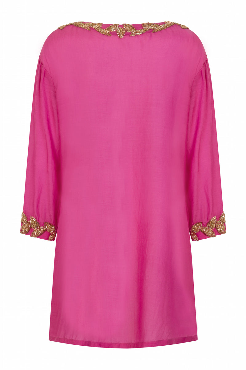 Sirena shirt style designer kaftan (hand beaded) pink - Guilty Beach