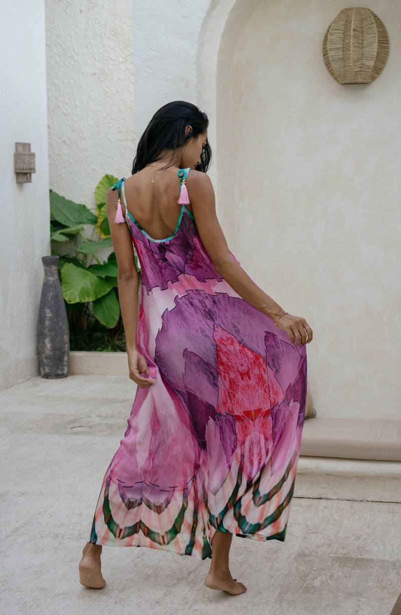 Pink coral reef printed maxi dress