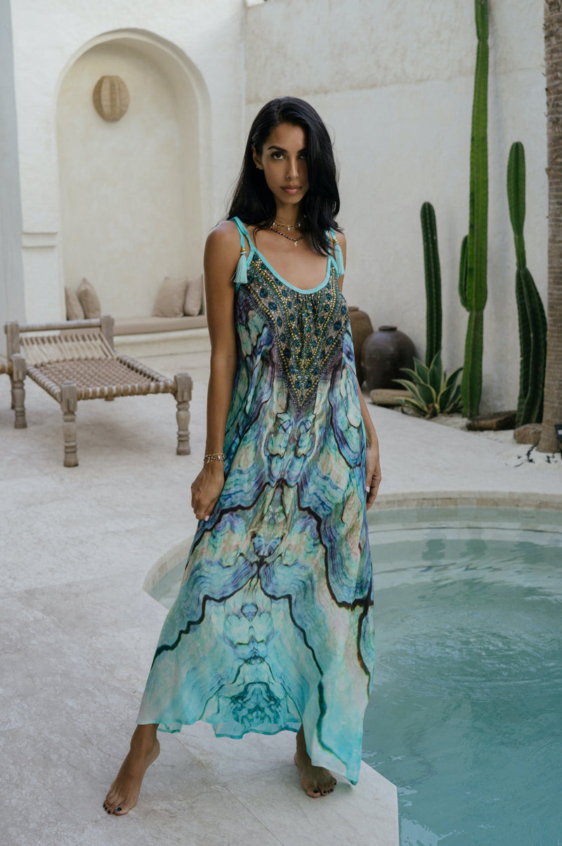 Blue shell printed maxi dress
