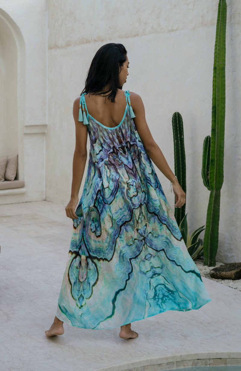 Blue shell printed maxi dress