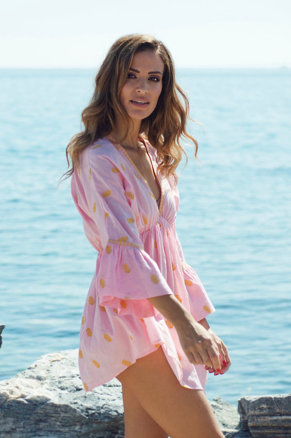 Marbella designer kaftan cotton top/ beach cover up (pink) - Guilty Beach